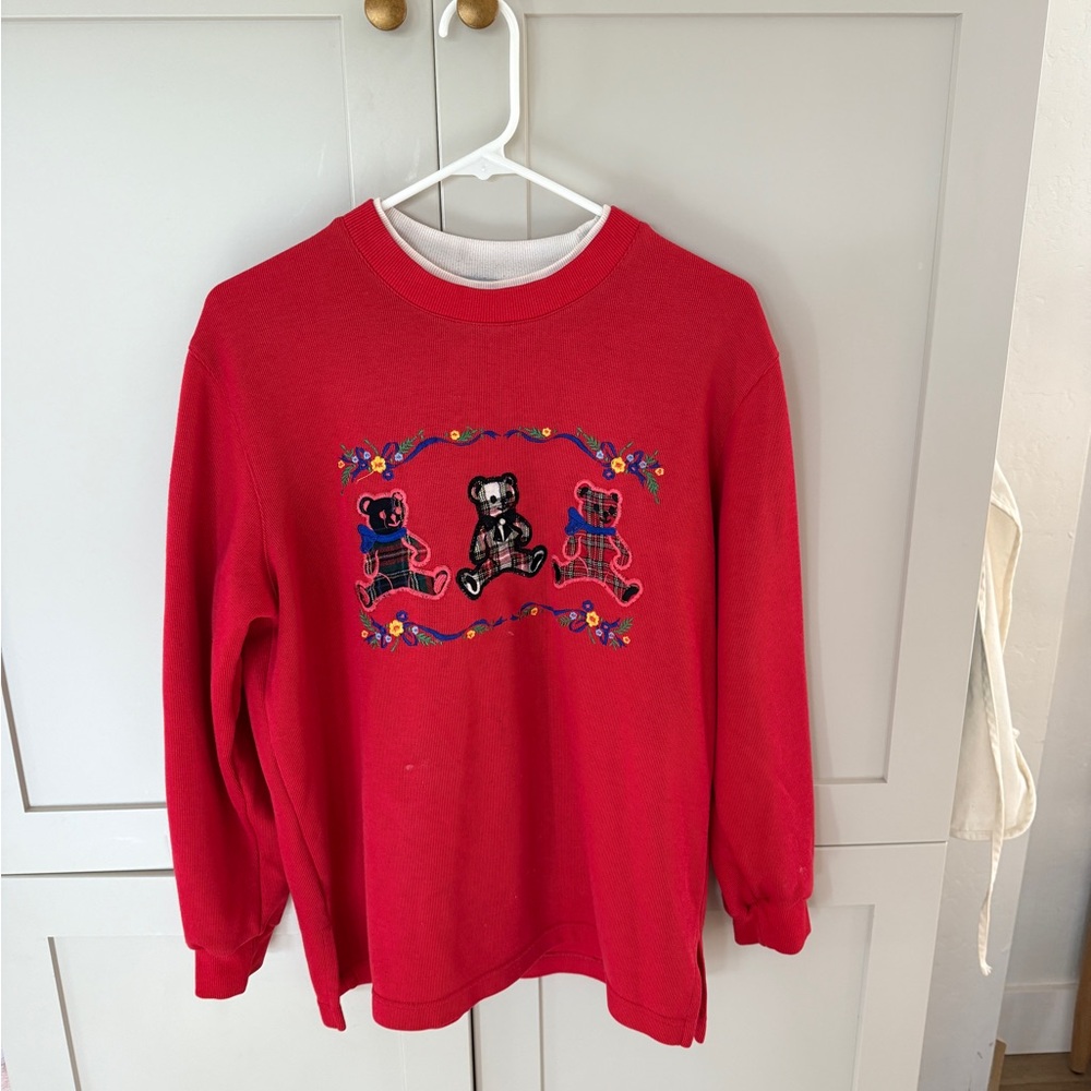 Vintage Alfred Dunner Embroidery Red Teddy Bear Sweatshirt